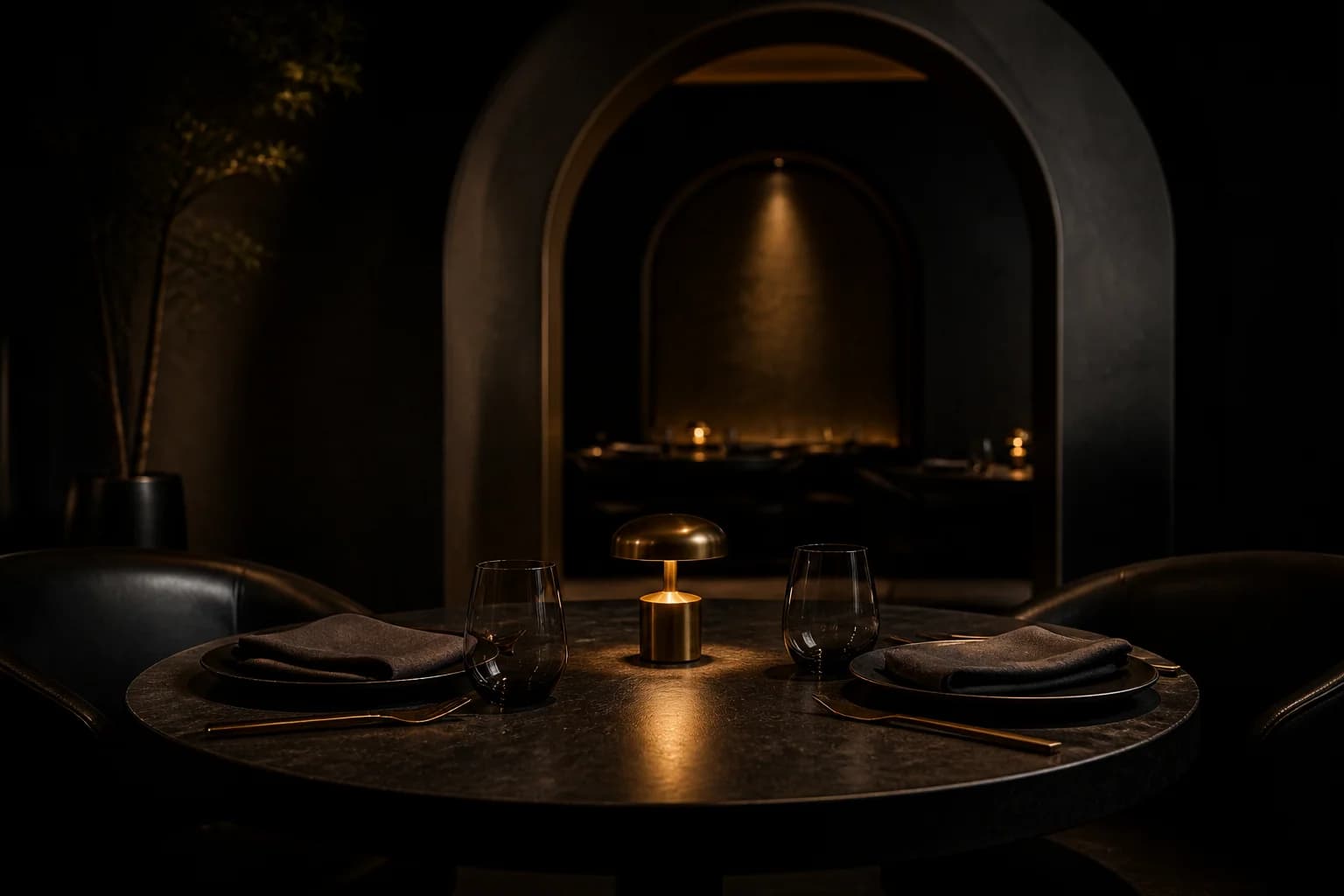 Cinematic restaurant table setting created as Zen's Den editorial artwork